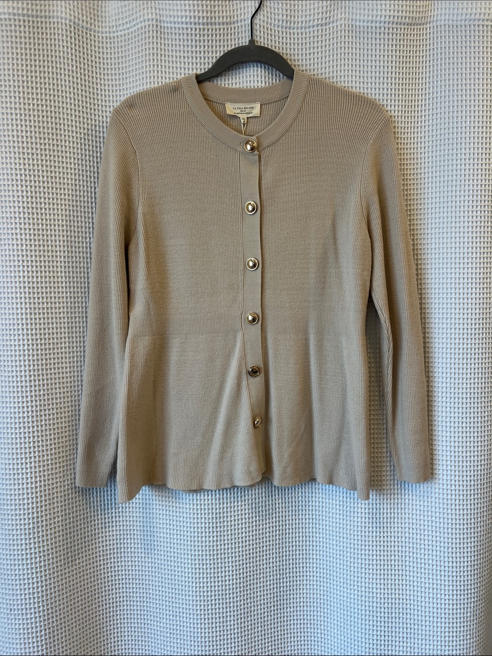 Classic Ribbed Button-Front Cardigan - Beige
